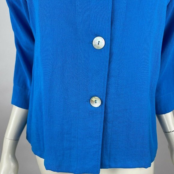 Fridaze Sailor Jacket Linen Button Up Collared V-neck‎ 3/4 Sleeve Blue Women M - Picture 6 of 11
